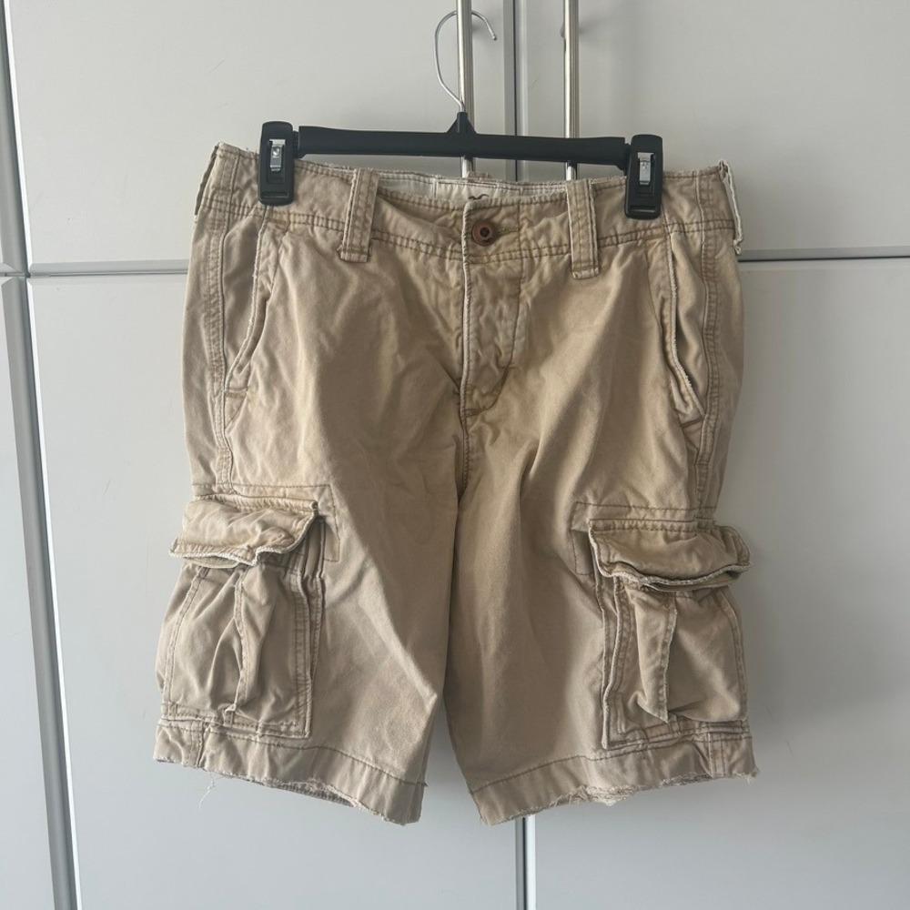 Hollister Mens Cargo Shorts‎ Size 30 Tan Khaki Cotton Twill Multi Pocket Utility